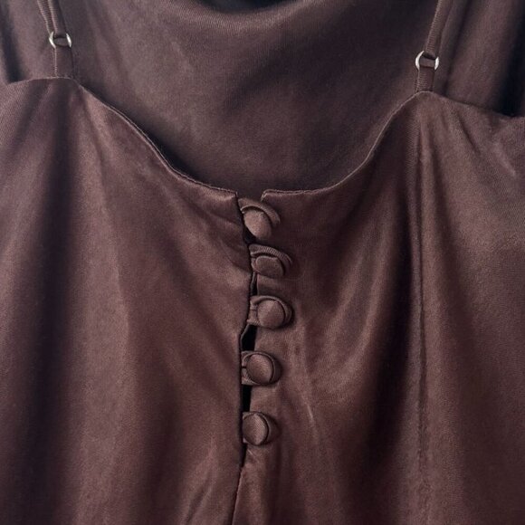 Zara Brown Satin Cowl Neck Camisole Tank Top Corset Button Back Size XS - Picture 5 of 9